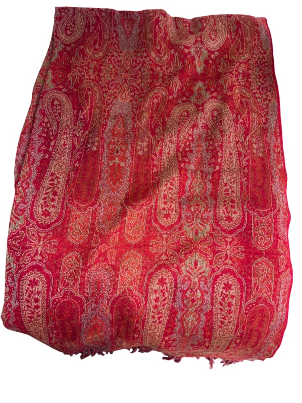Pine Cone Collection Proper paisley wool fringe trim shawl blanket wrap 81x41